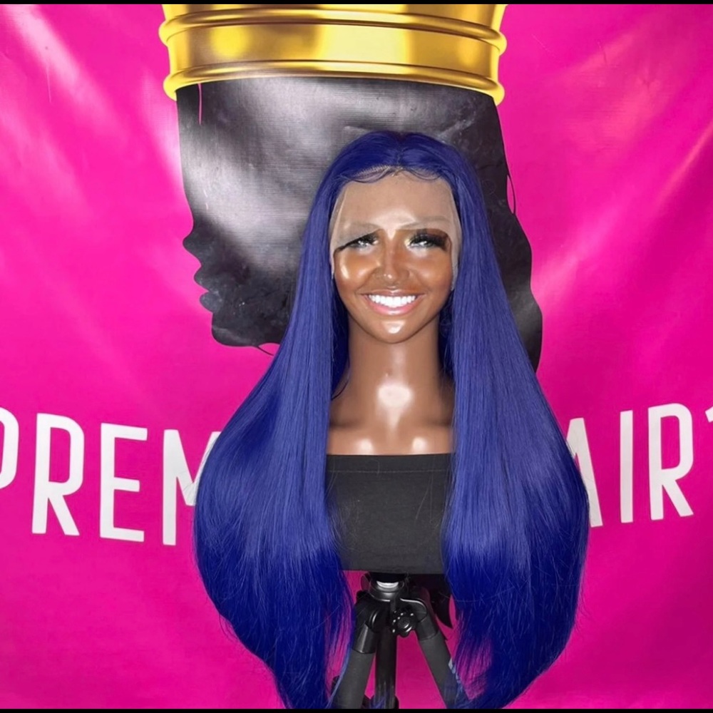 28inch Indigo Blue Lace Front Synthetic Hair Wig with "Baby Hairs"